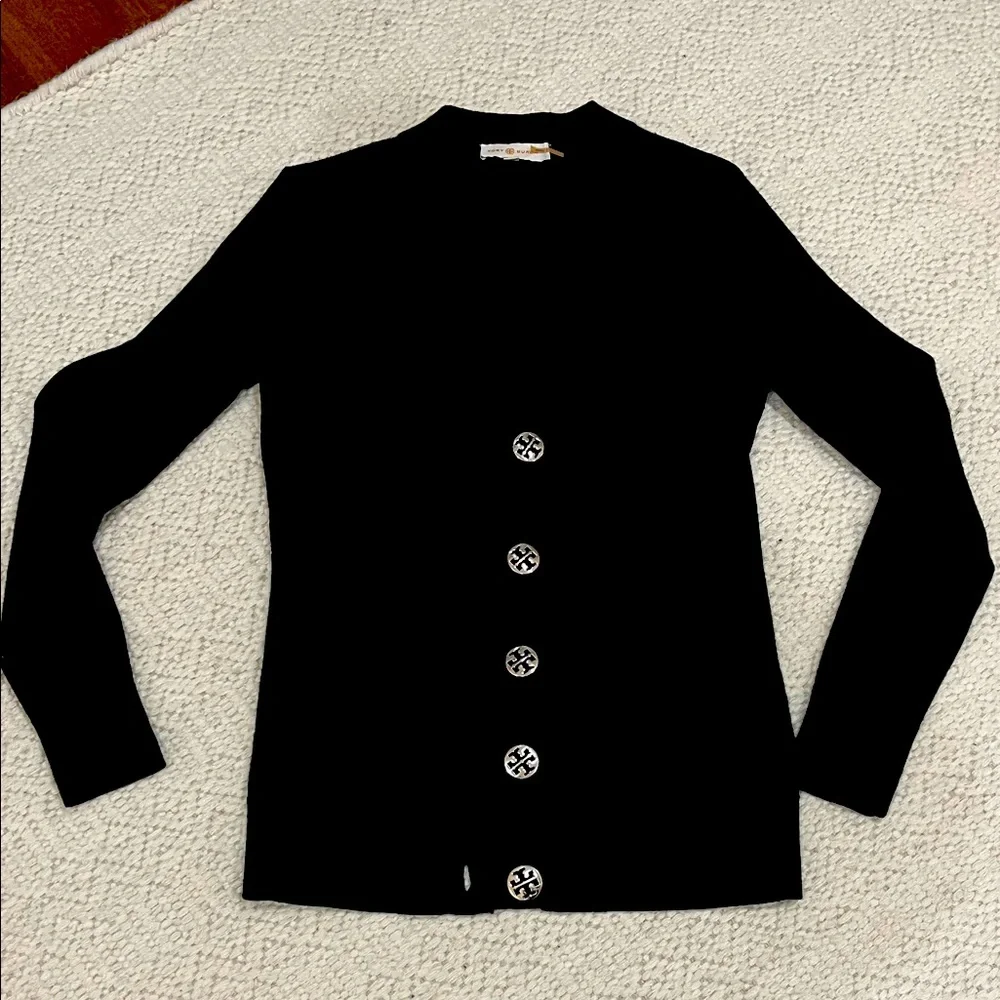 Tory Burch Black Button-Front Logo Cardigan
